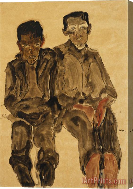 Egon Schiele Two Seated Boys Stretched Canvas Painting / Canvas Art