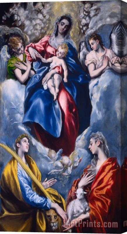 El Greco Domenico Theotocopuli Madonna And Child With Saint Martina And Saint Agnes Stretched Canvas Painting / Canvas Art