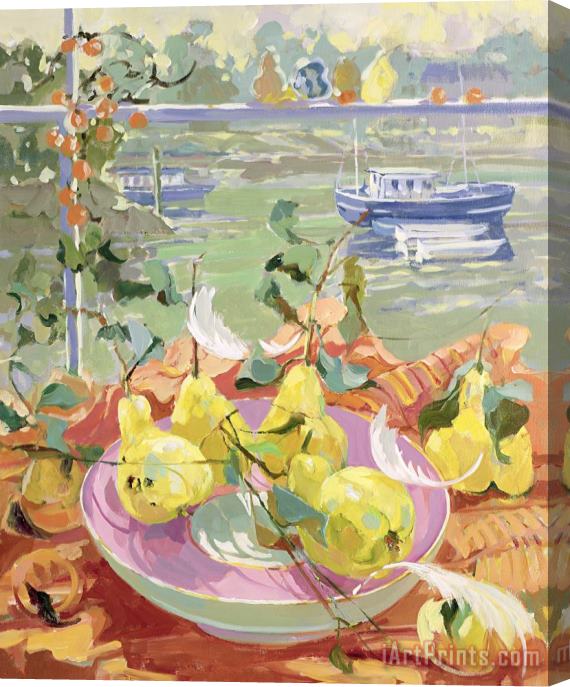 Elizabeth Jane Lloyd Pink Plate Of Pears Stretched Canvas Print / Canvas Art