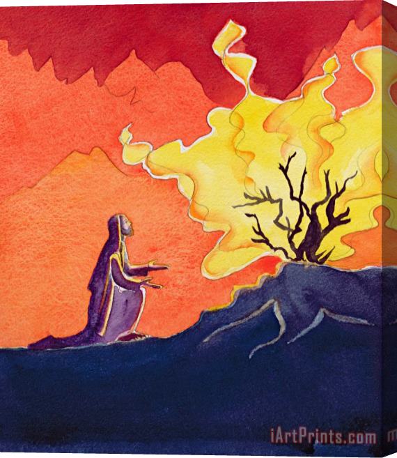 Elizabeth Wang God speaks to Moses from the burning bush Stretched Canvas Painting / Canvas Art