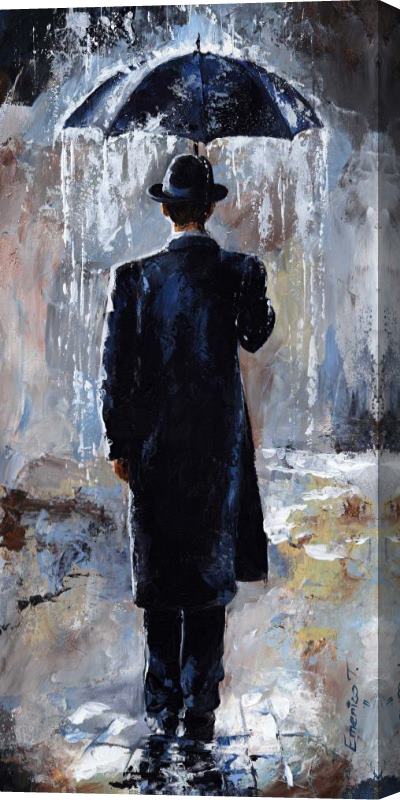 Emerico Toth Rain day - Bowler hat Stretched Canvas Print / Canvas Art
