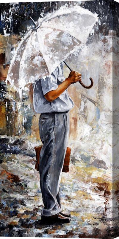 Emerico Toth Rain day - The office man Stretched Canvas Print / Canvas Art