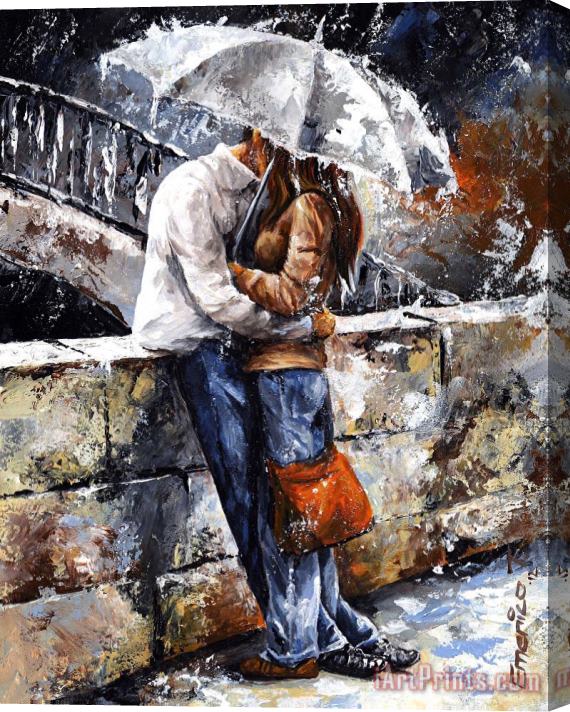 Emerico Toth Rainy day - Love in the rain Stretched Canvas Painting / Canvas Art