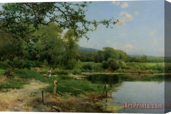 Emilio Sanchez Perrier A Picnic on The Riverbank Stretched Canvas Print / Canvas Art