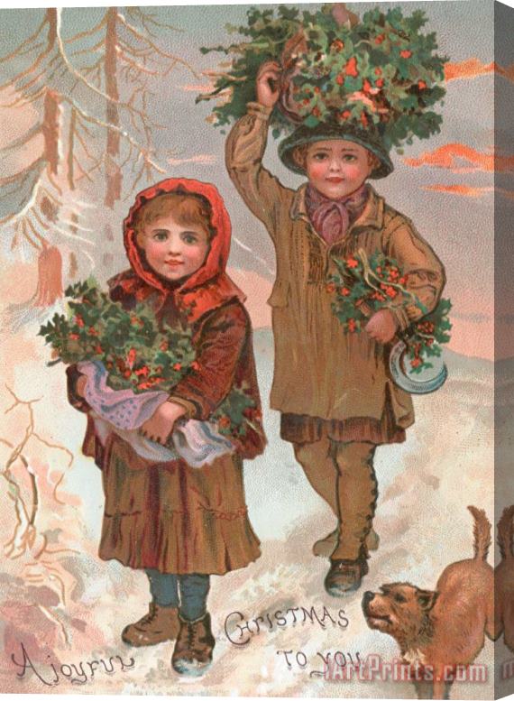 English School A Joyful Christmas To You Victorian Christmas Card Stretched Canvas Painting / Canvas Art