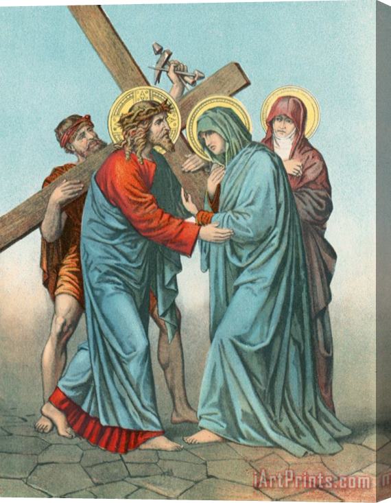 English School Station IV Jesus Carrying the Cross Meets his most Afflicted Mother Stretched Canvas Painting / Canvas Art