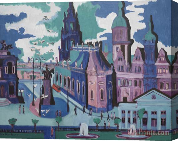 Ernst Ludwig Kirchner View of Dresden: Schlossplatz Stretched Canvas Painting / Canvas Art
