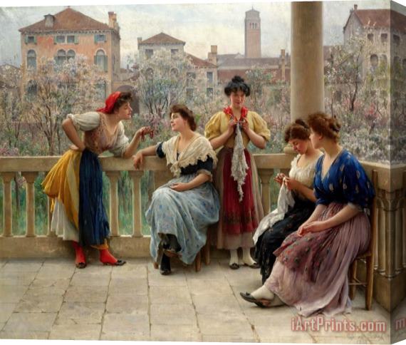 Eugen von Blaas Conversation on The Terrace, Venice Stretched Canvas Print / Canvas Art