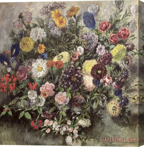 Eugene Delacroix Bouquet of Flowers (w/c, Gouache & Pastel on Paper) Stretched Canvas Painting / Canvas Art