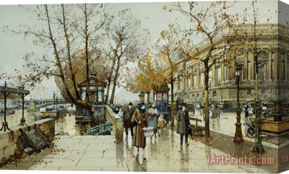 Eugene Galien-Laloue Le Quai De Louvre Paris Stretched Canvas Painting / Canvas Art