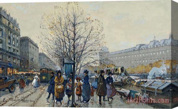 Eugene Galien-Laloue Quai Malaquais Paris Stretched Canvas Print / Canvas Art