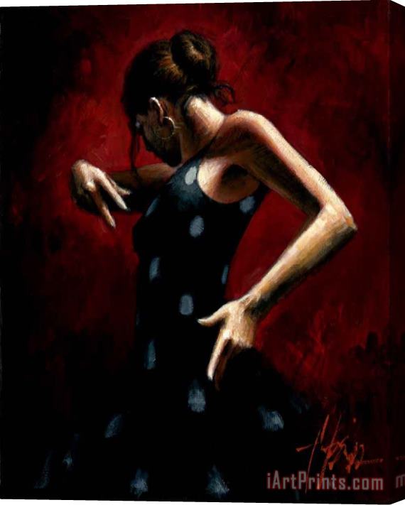 Fabian Perez El Baile De Flamenco En Rojo Pokadots Stretched Canvas Print / Canvas Art