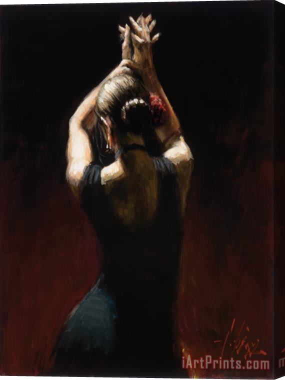 Fabian Perez Flamenco Dancer in Black Dress Stretched Canvas Print / Canvas Art