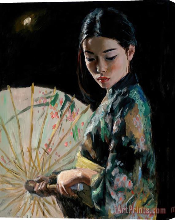 Fabian Perez Michiko with White Umbrella Stretched Canvas Painting / Canvas Art