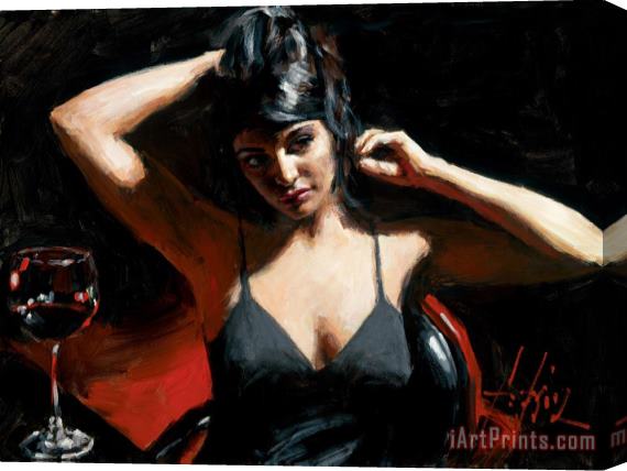 Fabian Perez Saba at Las Brujas with Red Wine Stretched Canvas Print / Canvas Art