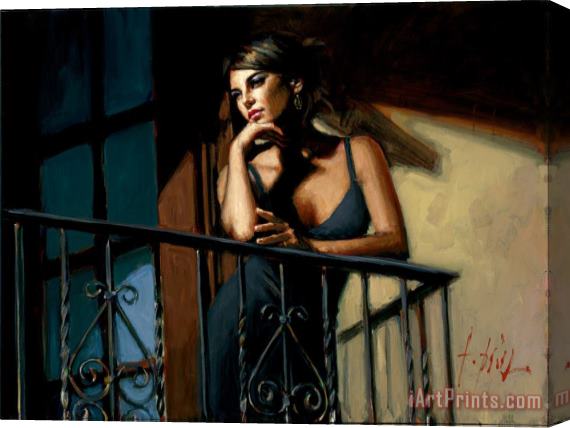 Fabian Perez Saba at The Balcony VIII Black Dress Stretched Canvas Painting / Canvas Art
