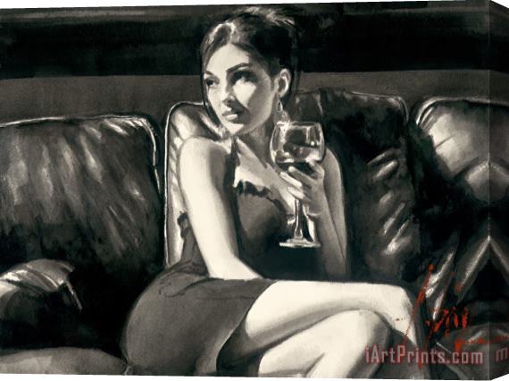 Fabian Perez Tess on Leather Couch with Red Wine Stretched Canvas Print / Canvas Art