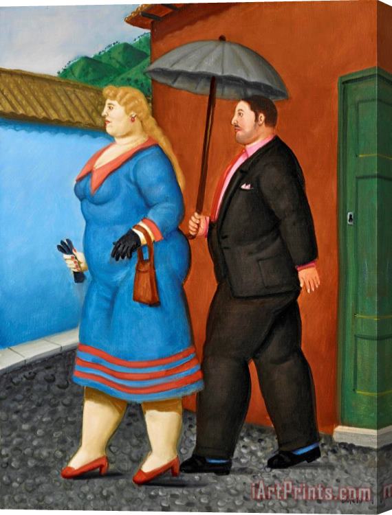 Fernando Botero Couple Under The Umbrella, 2004 Stretched Canvas Print / Canvas Art