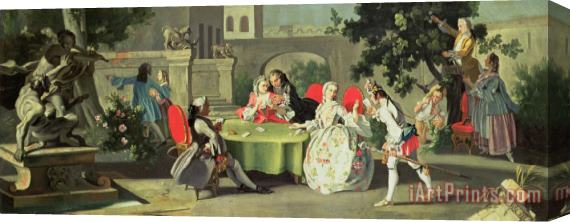 Filippo Falciatore An Ornamental Garden with Elegant Figures Seated Around a Card Table Stretched Canvas Print / Canvas Art