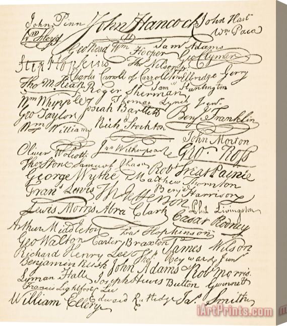 Founding Fathers Signatures attached to the American Declaration of Independence of 1776 Stretched Canvas Print / Canvas Art