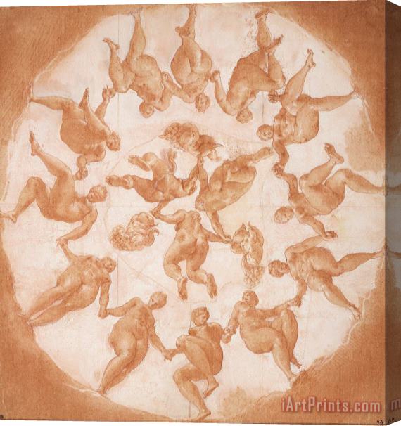 Francesco Primaticcio Dance of The Hours And Three Putti with Cornucopiae Stretched Canvas Print / Canvas Art
