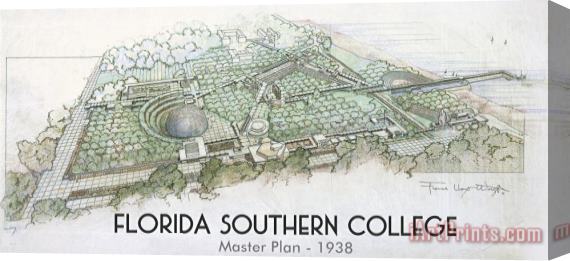 Frank Lloyd Wright Florida Southern College, Master Plan. Lakeland, Florida Stretched Canvas Print / Canvas Art