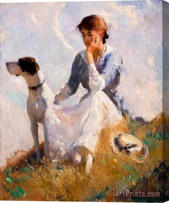 Frank Weston Benson Girl with a Dog Stretched Canvas Print / Canvas Art