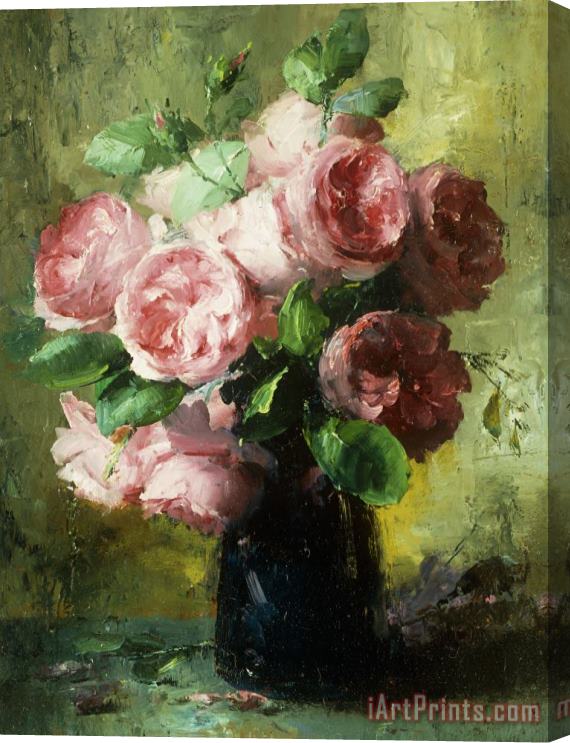 Frans Mortelmans Pink Roses In A Vase Stretched Canvas Painting / Canvas Art