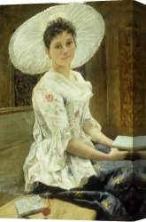 Sat Canvas Paintings - A Young Beauty in a White Hat by Franz Xaver Simm