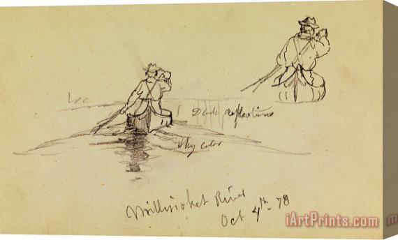 Frederic Edwin Church Studies of Man Paddling Canoe on Millinocket River Stretched Canvas Print / Canvas Art