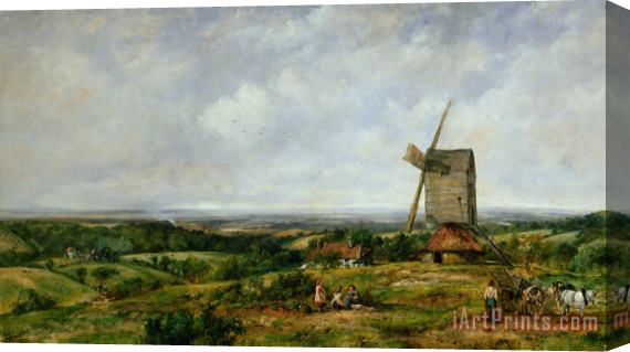 Frederick Waters Watts Landscape With Figures By A Windmill Stretched Canvas Print / Canvas Art