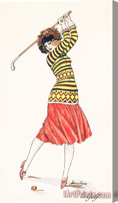 French School A Woman In Full Swing Playing Golf Stretched Canvas Painting / Canvas Art