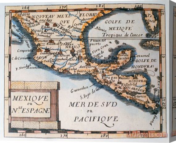 French School Antique Map of Mexico or New Spain Stretched Canvas Print / Canvas Art