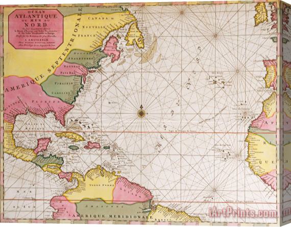 French School Map Of The Atlantic Ocean Showing The East Coast Of North America The Caribbean And Central America Stretched Canvas Painting / Canvas Art
