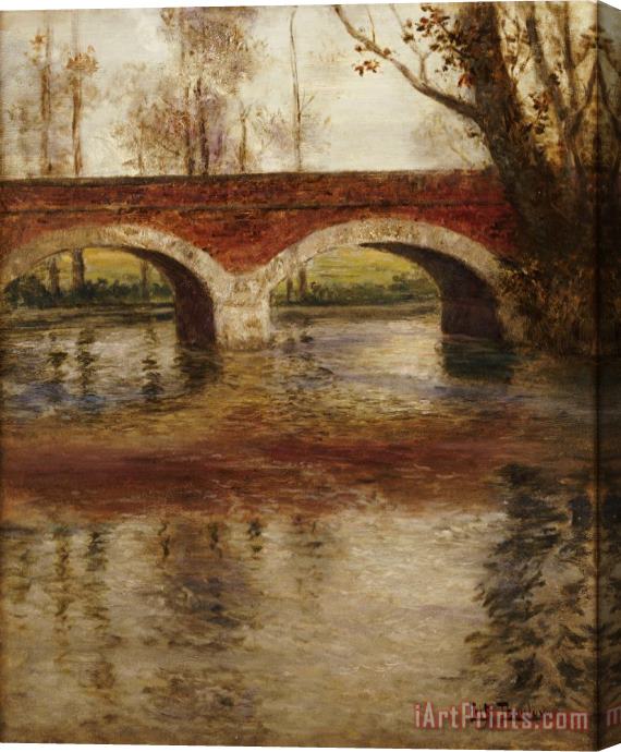 Fritz Thaulow A River Landscape with a Bridge Stretched Canvas Painting / Canvas Art