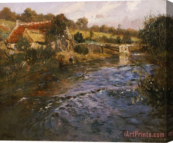 Fritz Thaulow River Landscape with a Washerwoman Stretched Canvas Print / Canvas Art