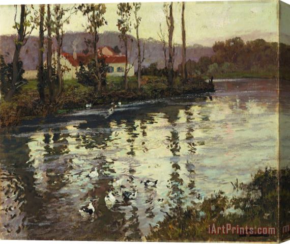 Fritz Thaulow River Landscape with Ducks Stretched Canvas Painting / Canvas Art