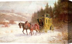 Moon of The Barbarians Luna Der Barbaren Canvas Prints - The Post Coach in the Snow by Fritz van der Venne