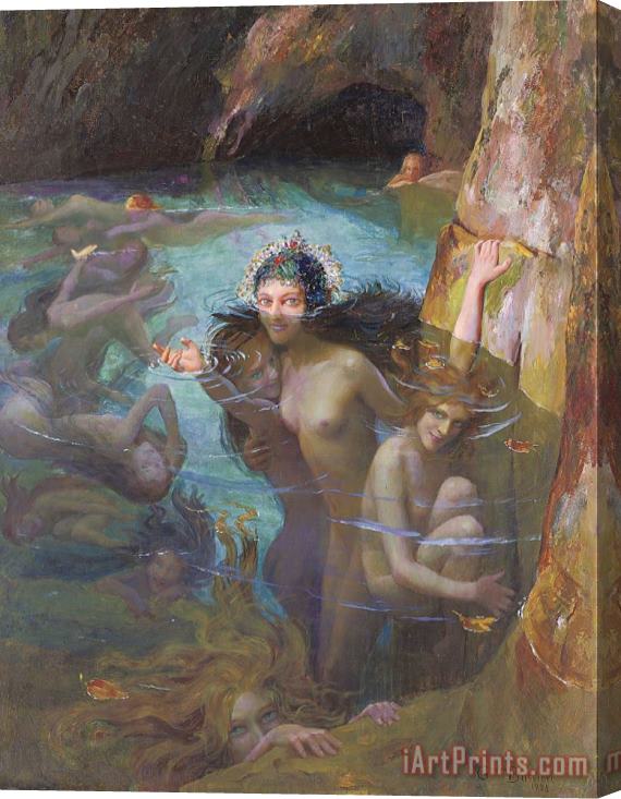 Gaston Bussiere Sea Nymphs at a Grotto Stretched Canvas Print / Canvas Art