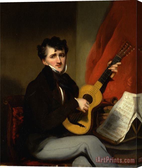 George Chinnery Portrait of a Man Playing a Guitar Stretched Canvas Painting / Canvas Art