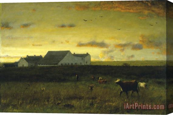 George Inness Farm Landscape, Cattle in Pasture Sunset Nantucket Stretched Canvas Print / Canvas Art