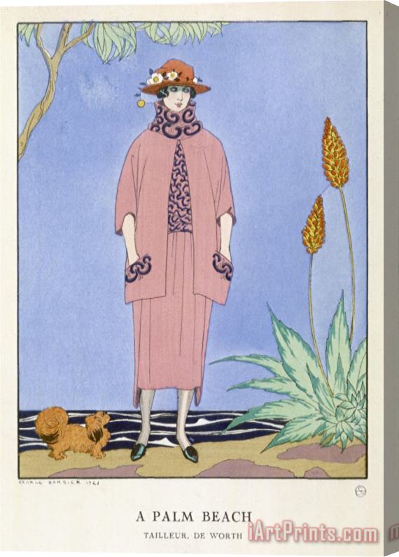 Georges Barbier Tailored Suit by Worth in Salmon Pink And Black Stretched Canvas Print / Canvas Art
