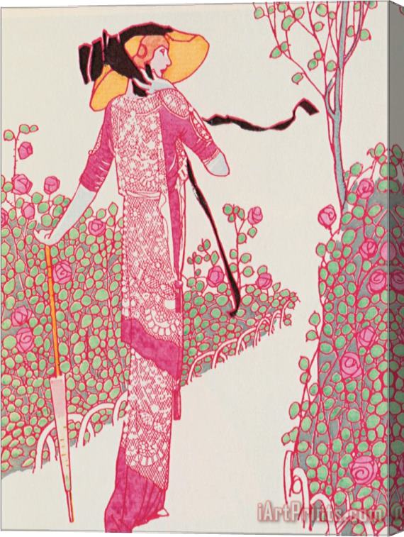 Georges Barbier Woman in Pink Dress Stretched Canvas Painting / Canvas Art
