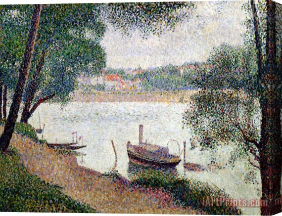 Georges Pierre Seurat River Landscape With A Boat Stretched Canvas Painting / Canvas Art