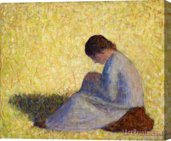 Georges Seurat Peasant Woman Seated in The Grass (paysanne Assise Dans L'herbe) Stretched Canvas Painting / Canvas Art
