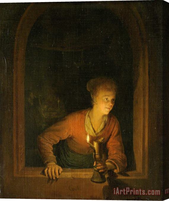 Gerard Dou Girl with an Oil Lamp at a Window Stretched Canvas Print / Canvas Art