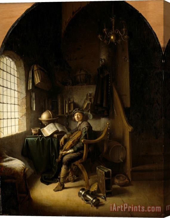 Gerrit Dou An Interior with a Young Violinist Stretched Canvas Print / Canvas Art