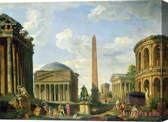 Giovani Paolo Panini The Pantheon and other Monuments 1735 Stretched Canvas Print / Canvas Art