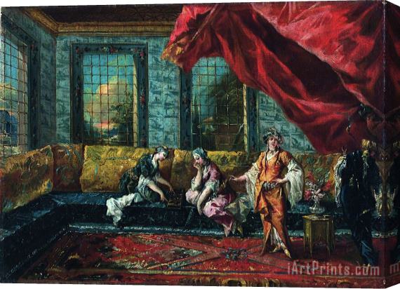 Giovanni Antonio Guardi; Francesco Guardi Two Odalisques Playing Mancala in The Harem Stretched Canvas Print / Canvas Art