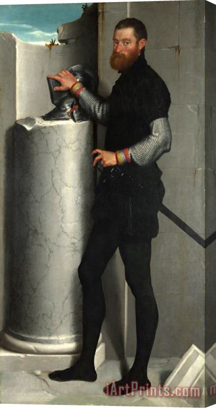 Giovanni Battista Moroni Portrait of a Gentleman with His Helmet on a Column Shaft Stretched Canvas Print / Canvas Art